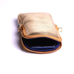 Pochette Cuir doré téléphone petit sac porte papier Trousse Bandoulière made in France